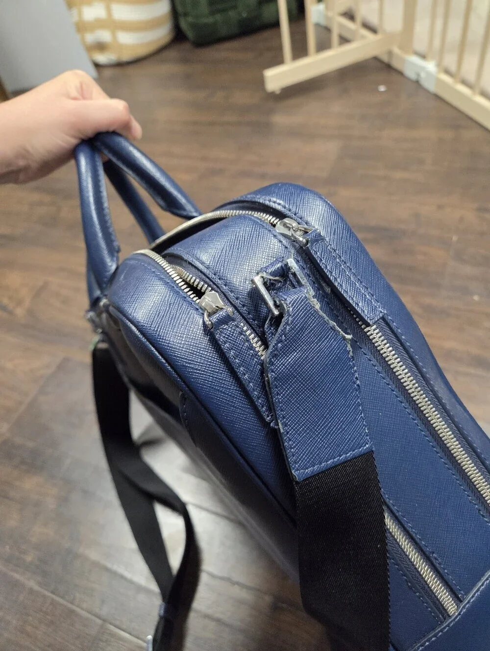 Montblanc Sartorial Large Leather Briefcase Double Zip Document Case Blue Navy
